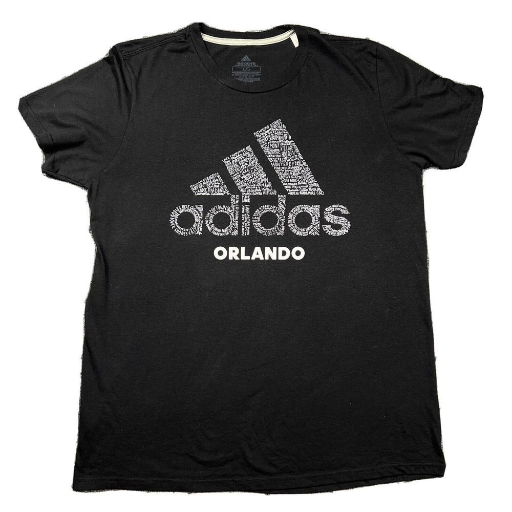 Adidas Orlando Three Stripe T Shirt Adult Size Large L Black Performance Tee